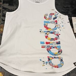 Adidas White Tank with Multicolor Graphic Girls Size S M Multiple Sizes Nwt